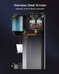 Kitchen Dining Coffee Tea Espresso Segurcamp Com Strength Setting Automatic Single Serve Coffee Maker With 16oz Travel Mug And Built In Grinder Sboly Coffee Machine Grind And Brew 2 In 1 Stainless