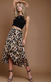 Satin Wrap Leopard Print Skirt By Haus Of Deck