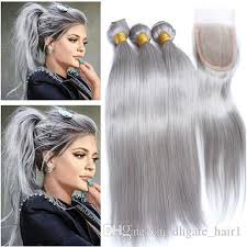 Brazilian real hair weave hair block bundle body hair gradient closure 10a. Brazilian Silver Gray Hair Bundles With Closure Straight Grey Colored Human Hair Weave Wefts With 4x4 Lace Closure Piece From Dhgate Hair1 117 48 Dhgate Com