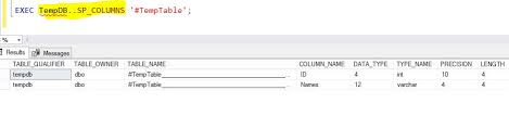 Finding The Data Types Of A Sql Temporary Table Stack Overflow