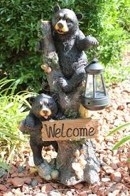 New Black Bear Welcome Solar Garden Lantern Light Statue Sculpture Figurine Black Bear Decor Bear Decor Bear Statue