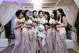 Bridesmaids In Pink Sleeveless And Shimmery Sheer Dresses Godzilla And King Kong Ruled The Photo Booth At Chen Wedding Wedding Entourage Bridesmaid Dresses
