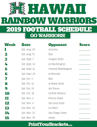 Printable 2019 Hawaii Warriors Football Schedule Warriors Football Hawaii Rainbow Warriors Rainbow Warrior