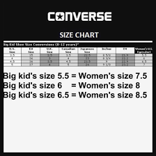 Converse Shoes Size Chart