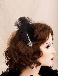 Black Feather Great Gatsby Hair Piece 1920s Roaring Flapper Etsy Gatsby Hair Crystal Headband Black Hair Pieces