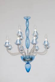 Italian Venetian Chandelier Blown Murano Glass Transparent And Light Blue 1990s Chandelier Murano Glass Light