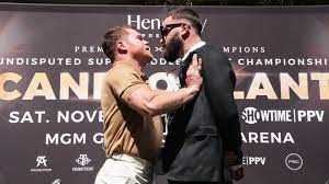 Saul Canelo Alvarez And Caleb Plant Throw Punches During Face Off Before Undisputed Championship Fight Boxing News Sky Sports