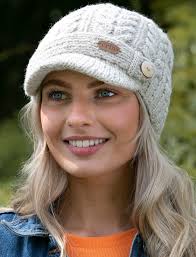 aran cashmere Ladies Aran Cable Peak Hat Black Friday Top Deals