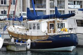 Motor sailer fisher 37 yacht sailing at plymouth, uk. Fisher 37