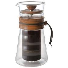 Hario Insulated Double Glass Press Coffee Press Double Glass Olive Wood