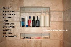 Pin By Harvard Homemaker On Organization Built In Shower Shelf Shower Shelves Organizing Your Home