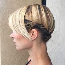 Girl in a short and straight hairstyle looks amazing and blonde hair color tone adds more beauty to her hairstyle. Updos For Short Hair 15 Pretty Looks Short Haired Ladies Will Love To Rock