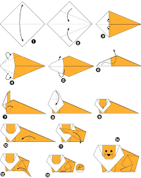 Cara membuat origami perahu siapkan kertas, lipat ke empat sudut ke sisi dalam kertas, kemudian buka kembali. Origami Singa