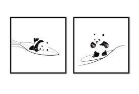 Panda Surfing Animal Surf Art Panda Wall Art Panda Bear Home Decor Cute Pandas Art Print Animal Poster Panda Art Surf Art Art