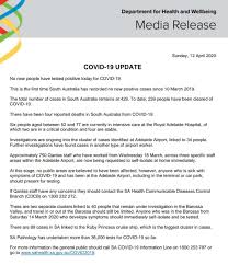 Today's coronavirus news, live updates & all the latest breaking stories from 7news. Sa Health On Twitter South Australian Covid 19 Update 12 4 20 For More Information Go To Https T Co Mynzsgpayo Or Contact The South Australian Covid 19 Information Line On 1800 253 787 Https T Co V5nbzm0voq