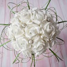 Diamante pins for wedding bouquets. Artificial White Rose Wedding Bouquet Ivory Rose Bridal Bouquet Pink Corsage