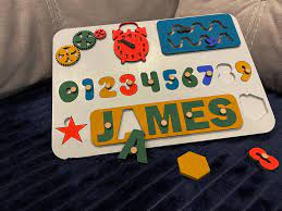 Fat brain toys personalized name puzzle. Personalized Name Puzzle Busy Board Name Puzzle With Pegs Etsy In 2021 Puzzles For Kids Educational Games For Toddlers Baby Boy Gifts