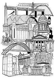 Newcastle Landmark Illustration Print Newcastle Skyline Gift Etsy Illustration Print Landmark Print Etsy Wall Art