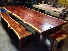 Free Shipping Live Edge Cedar Dining Set With Seating Table Features 2 5 Thick Live Edge Top With 4 Benche Live Edge Dining Table Cedar Table Cedar Furniture