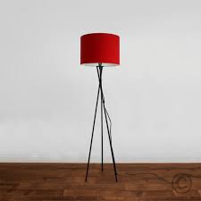 Camden Tripod Floor Lamp In Black Red Fabric Shade