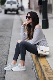 Athleisure Staples With Dsw Thrifts And Threads Jeans And Sneakers Outfit Spring Outfits Casual Gray Shoes Outfit