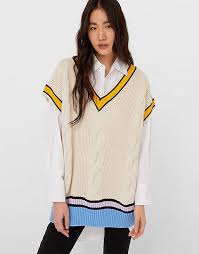 Stradivarius Cable Knit Cricket Vest In Ecru Asos