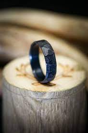 Faceted Black Zirconium Ring With A Textured Finish Black Zirconium Ring Cool Wedding Rings Wedding Ring Designs