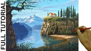 Acrylic Landscape Painting Tutorial House On Top Of Mountain Cliff Youtube
