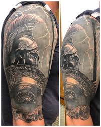@mr.deepan_sparta_tattooist tondiarpet , chennai for appointment whatsapp: Spartan Tattoo By Apostolos Limited Availability At Revival Tattoo Studio Spartan Tattoo Gladiator Tattoo Mens Shoulder Tattoo