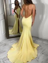 Light Yellow Mermaid Backless Prom Dress 2019 Prom Dresses Yellow Backless Prom Dresses Silk Prom Dress