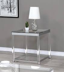 720747 Mercury Row Benter Chrome Metal And Clear Acrylic End Table In 2020 Glass Top End Tables Mirrored Side Tables Glass End Tables