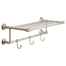 Bathroom towel bars and hooks. Delta 24 In W Towel Shelf With 3 Towel Hooks In Brushed Nickel Hextn32 Bn The Home Depot