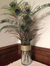Clear Vase Wrapped In Natural Colored Jute Cording To Display Peacock Feathers Peacock Room Decor Peacock Feather Decor Feather Decor