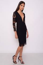 Image For Black Lace Plunge Midi Dress Black Dresses Dresses Lace Midi Dress Lace