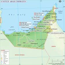 Uae also shares borders with the gulf of oman and the persian gulf, which separate the country from iran and qatar. Uae Map Map Of United Arab Emirates United Arab Emirates United Arab Dubai Holidays