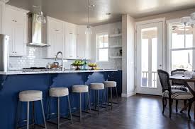 Looking for blue kitchen cabinets for a makeover? Blue Kitchen Island With Blue And Grey Granite Countertops Transitional Kitchen