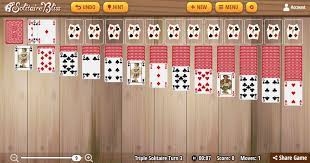 Not one but three cards will be dealt to patience solitaire players when they click the deck at the top left corner of the solitaire board. Triple Klondike Solitaire Turn Three