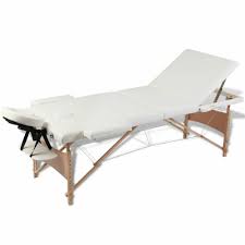 vidaxl table de massage pliante lit de massage 3 zones creme cadre bois avec sac table pliable table de massage cadre en bois