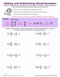 Adding And Subtracting Mixed Numbers Worksheet Education Com Subtract Mixed Numbers Fractions Adding And Subtracting