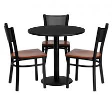 30 Round Black Laminate Table Set 3 Grid Back Metal Chairs Table And Chair Sets Flash Furniture Metal Chairs