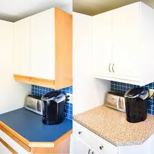 You gotta love the fred flinstone floor, too! Tips For Updating Melamine Cabinets With Oak Trim The Handyman S Daughter