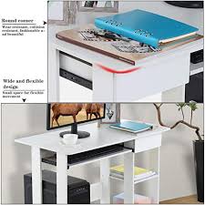 Keyboard trays and keyboard drawers for ergonomic typing. Desktop Home Computer Desk With Keyboard Tray Wood Home Office Study Storage Shelves Workstation Desk Laptop Tables Modern Minimalist Desk Creative Desk Writing Desk White Pricepulse