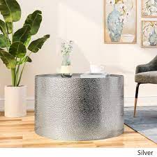 This coffee table features a hammered surface to create a gorgeous textured look. Rache Modern Round Coffee Table With Hammered Iron Silver Walmart Com Walmart Com