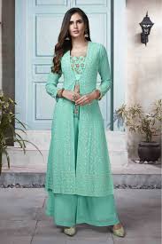 Maybe you would like to learn more about one of these? Stitched Georgette Party Wear Suit In Aqua Green Colour