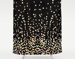 Shower Curtain Floating Dots Gold Black And White 71 X74 Bath Curtain Bathroom Decor Black Shower Curtains Gold Shower Curtain Black And Gold Bathroom