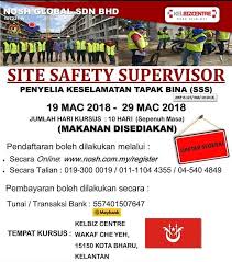 Penyelia tapak perlu memastikan keadaan sekitar tapak bina danpekerja adalah selamat tanpa berlaku sebarang kemalangan. Nosh Global Sdn Bhd On Twitter Masih Belum Terlambat Untuk Menyertai Kursus Site Safety Supervisor Cepat Cepat Masih Ada 6 Kekosongan Yang Boleh Diisi Jangan Lepaskan Peluang Ini