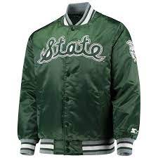Men S Starter Green Michigan State Spartans O Line Varsity Full Button Satin Jacket Satin Jackets Michigan State Spartans Jackets