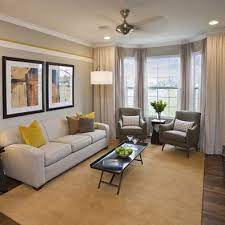 I Am Only Using This Pic To Prove A Point That Two Chairs Will Fit In Front Of Our Windows In The Narrow Living Room Bay Window Living Room Yellow