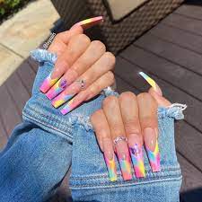 On Instagram Tie Dye French For Barbie Candy11 Swipe This Was A Tie Dye Nails Long Acrylic Nails Coffin Gel Nails