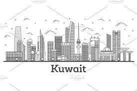 Black And White City Skyline Outline Kuwait City Skyline